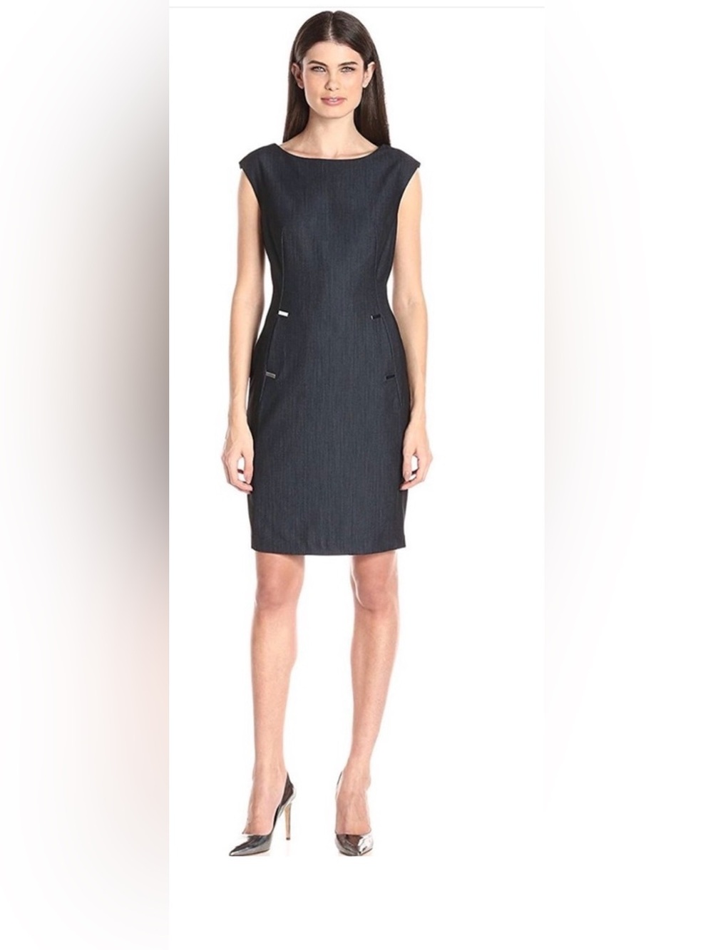 Calvin Klein Dark Blue Denim Look Sheath Dress w/ Hardware Sz 10